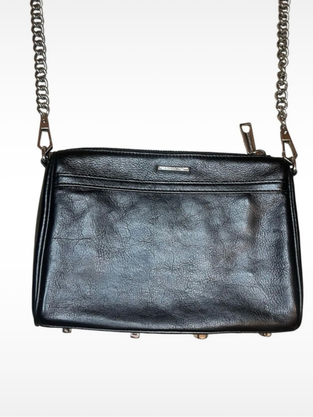 Rebecca Minkoff Black Leather Crossbody with Silver Chain Detail - Picture 4 of 5